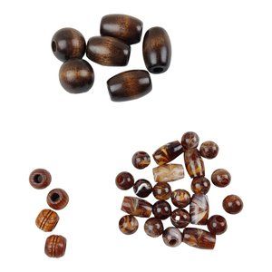 Lot of 32 Macramé Beads Wood Acrylic Oval Round Dark Brown Marble
